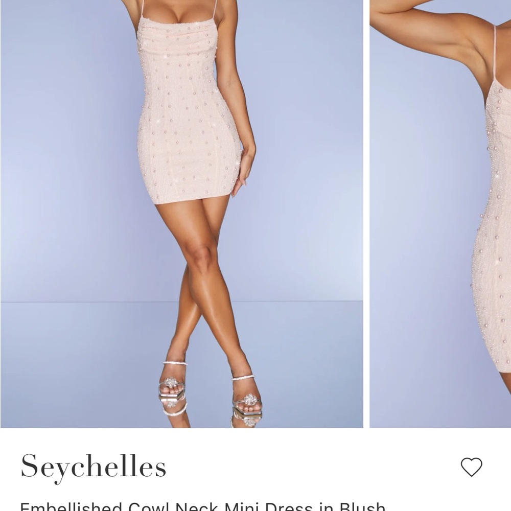 Oh Polly Embellished Cowl Neck Mini Dress in Blush Pink